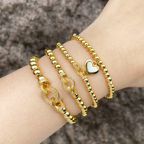 Jewelry love pendant bracelet copper plated real gold inlaid zircon beaded bracelet hand jewelry brd05