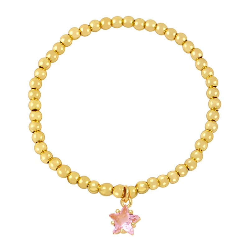 Clearance hot sale simple beaded gold elastic bracelet star five-pointed star zircon pendant bracelet brj79