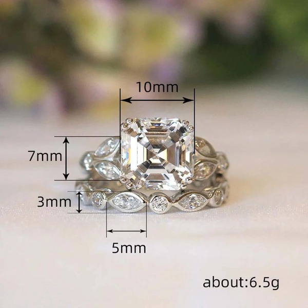   Hot selling new luxury couple rings, floral square diamond princess rings, European and American fashion engagement jewelry