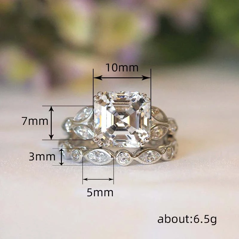   Hot selling new luxury couple rings, floral square diamond princess rings, European and American fashion engagement jewelry