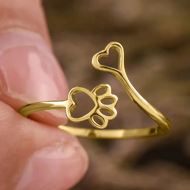 Cute cat claw heart open ring cute style gift design ring student ring female