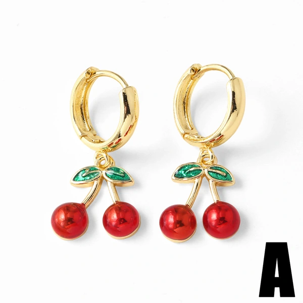 AS jewelry European and American hot-selling copper plated real gold fruit cherry insect pendant earrings earrings female era039