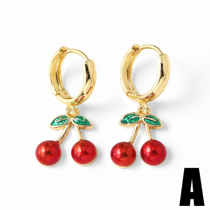 AS jewelry European and American hot-selling copper plated real gold fruit cherry insect pendant earrings earrings female era039