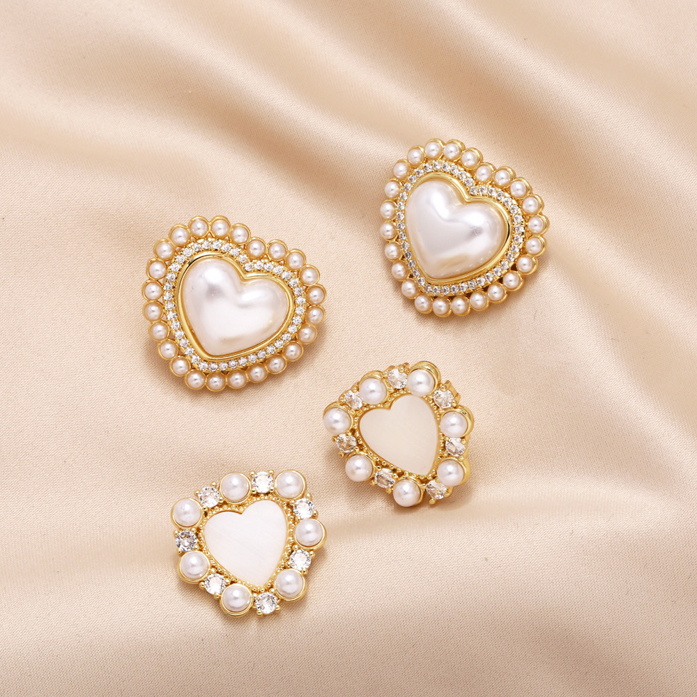 European and American simple fashion pearl heart earrings niche design light luxury gold-plated zircon earrings erv75