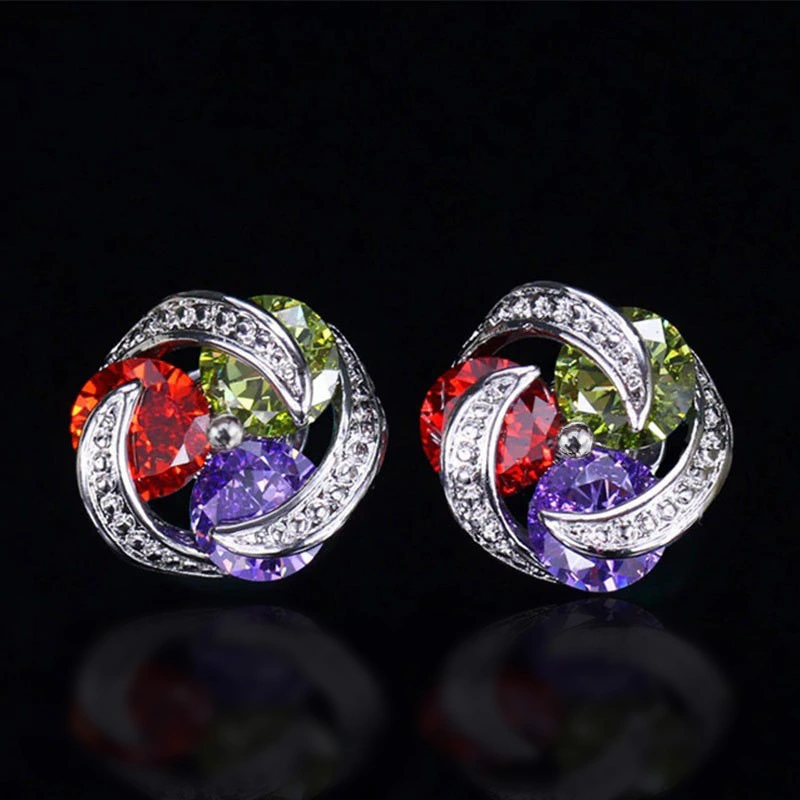 European and American hot-selling fashion mix and match colorful zircon earrings for women, daily versatile earrings