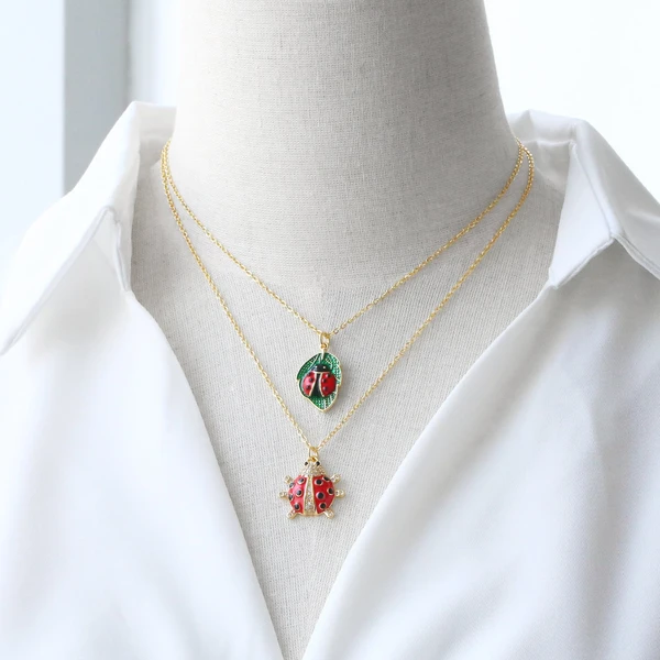 AS jewelry hot selling oil drip insect mushroom pendant necklace copper plated 18k gold zircon clavicle chain nkb095