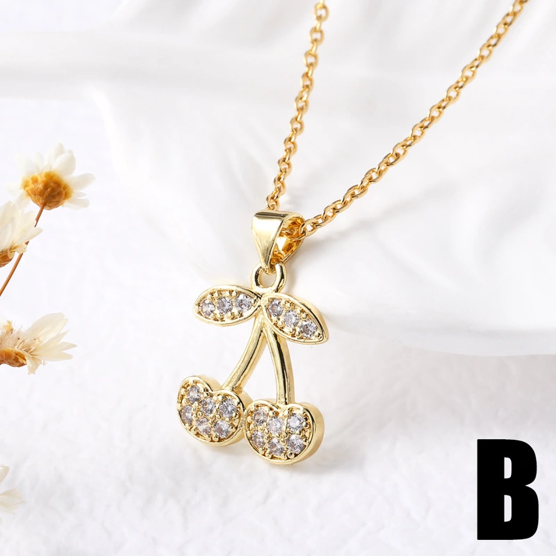 AS jewelry Europe and the United States hot selling full zircon fruit cherry strawberry pendant necklace clavicle chain female nkb203