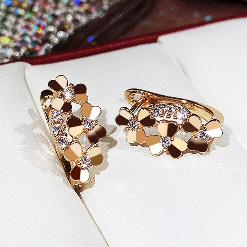 Korean metal flower earrings retro floral all-match women's earrings personality face slimming earrings