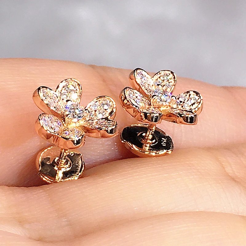French retro high-end diamond flower earrings elegant lady full diamond earrings new earrings