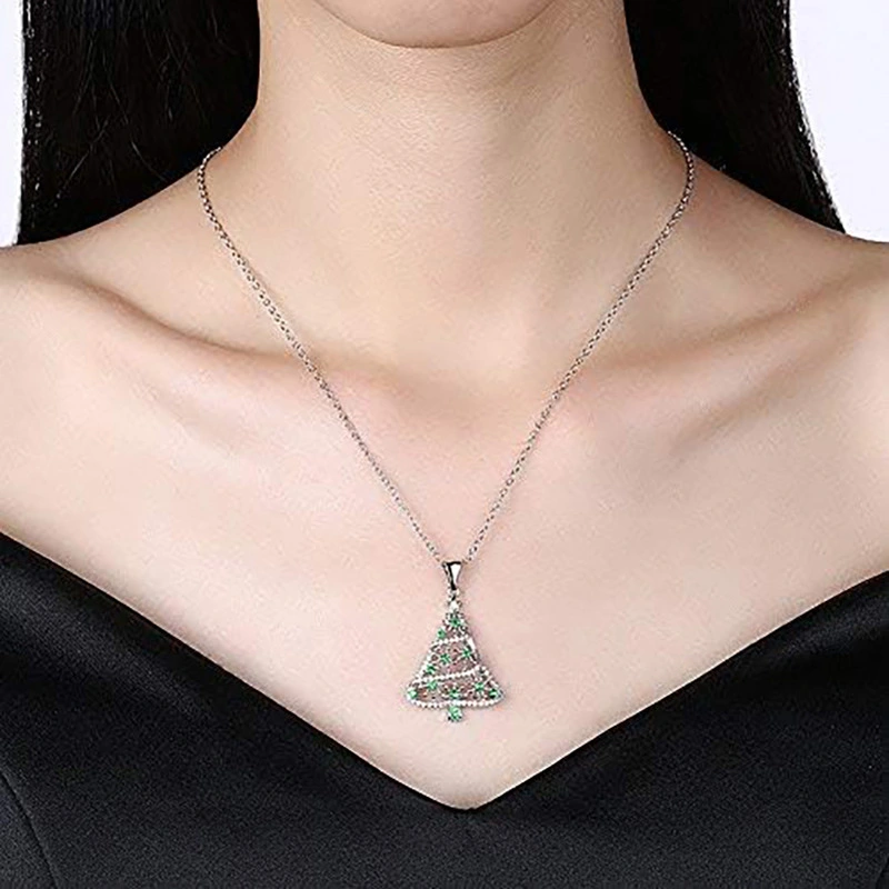   Christmas pendant necklace exquisite temperament holiday jewelry inlaid with zircon Christmas tree style