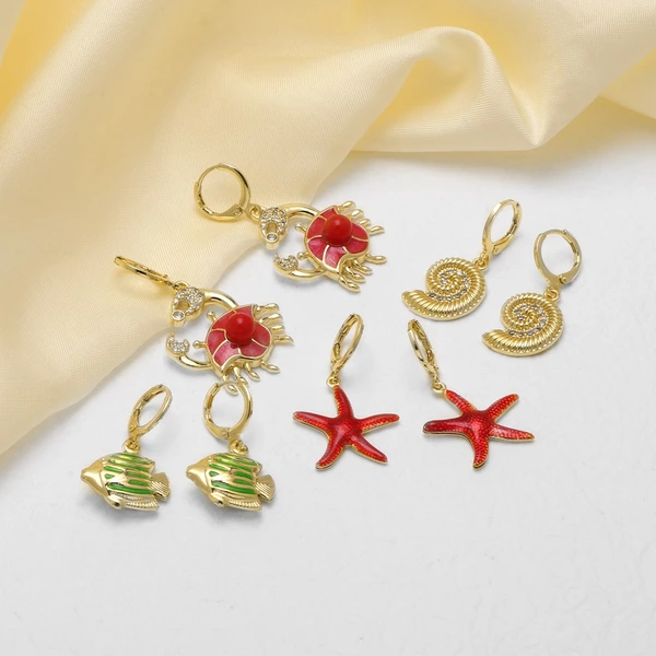 AS jewelry ocean wind drop oil color starfish earrings female gold-plated fish earrings female erz05