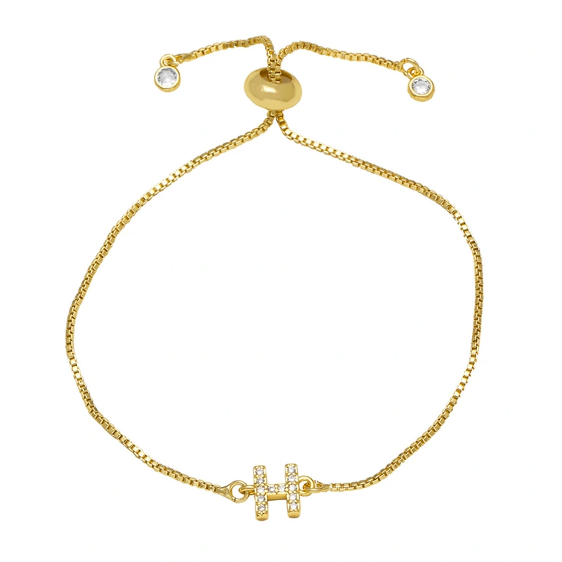 AS jewelry full zirconium 26 English letters bracelet copper plated real gold adjustment jewelry brm62