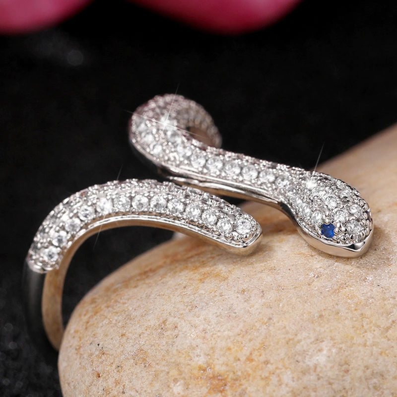 New full zirconium super flash U snake-shaped ring female niche design high-end light luxury trend open ring