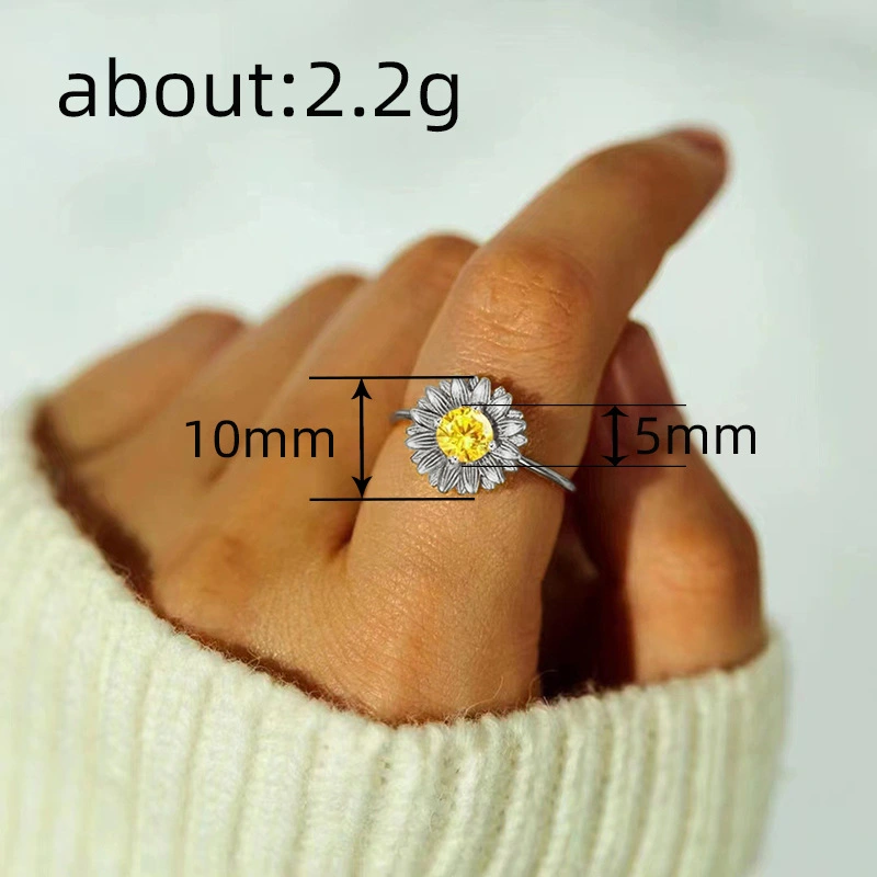  Forest style exquisite sunflower ring for women pastoral style flower flower ring fashionable and fresh popular jewelry
