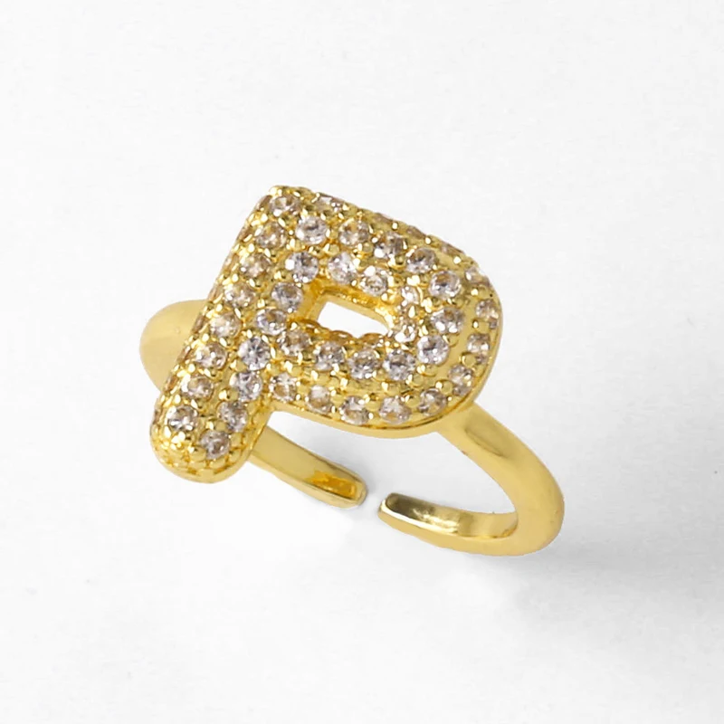 AS jewelry hot item inlaid with zircon 26 English letters open ring female rij23