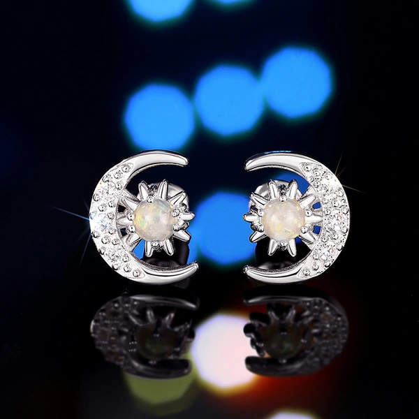   Factory direct sales design earrings imitation opal star and moon earrings exquisite niche earrings