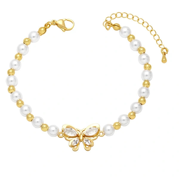 Clearance Europe and the United States hot selling personality micro inlaid color zircon butterfly bracelet female temperament pearl bracelet brj95