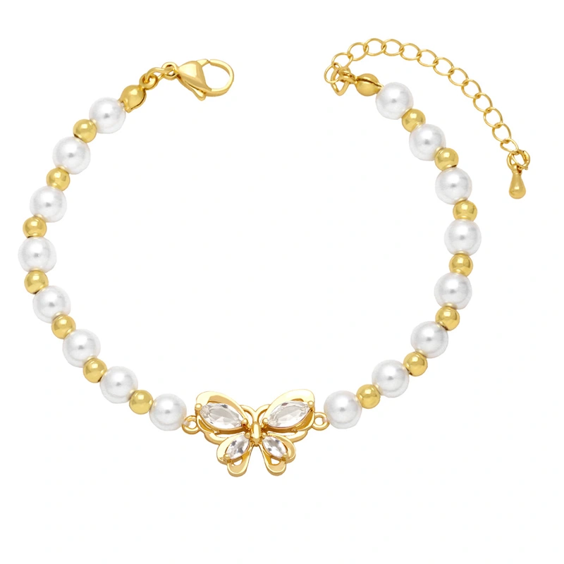 Clearance Europe and the United States hot selling personality micro inlaid color zircon butterfly bracelet female temperament pearl bracelet brj95