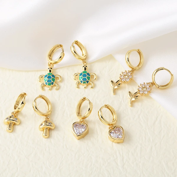 AS jewelry hot selling inlaid zircon heart flower copper plated real gold earrings earrings female err06