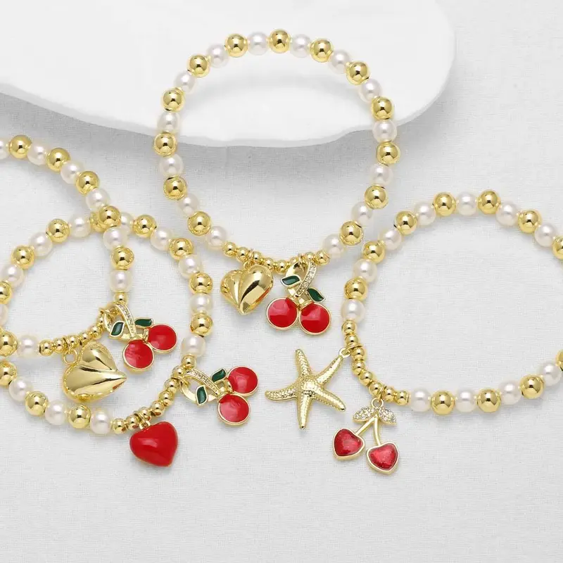 AS jewelry popular fruit cherry love pendant bracelet pearl bracelet hand jewelry female brm95