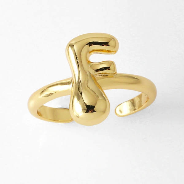 AS jewelry smooth 26 English letters ring female copper plated real gold open ring rih04