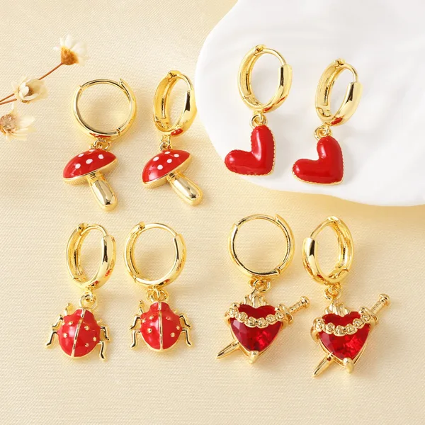 AS jewelry hot selling wind drop oil love heart shaped mushroom pendant earrings earrings era141