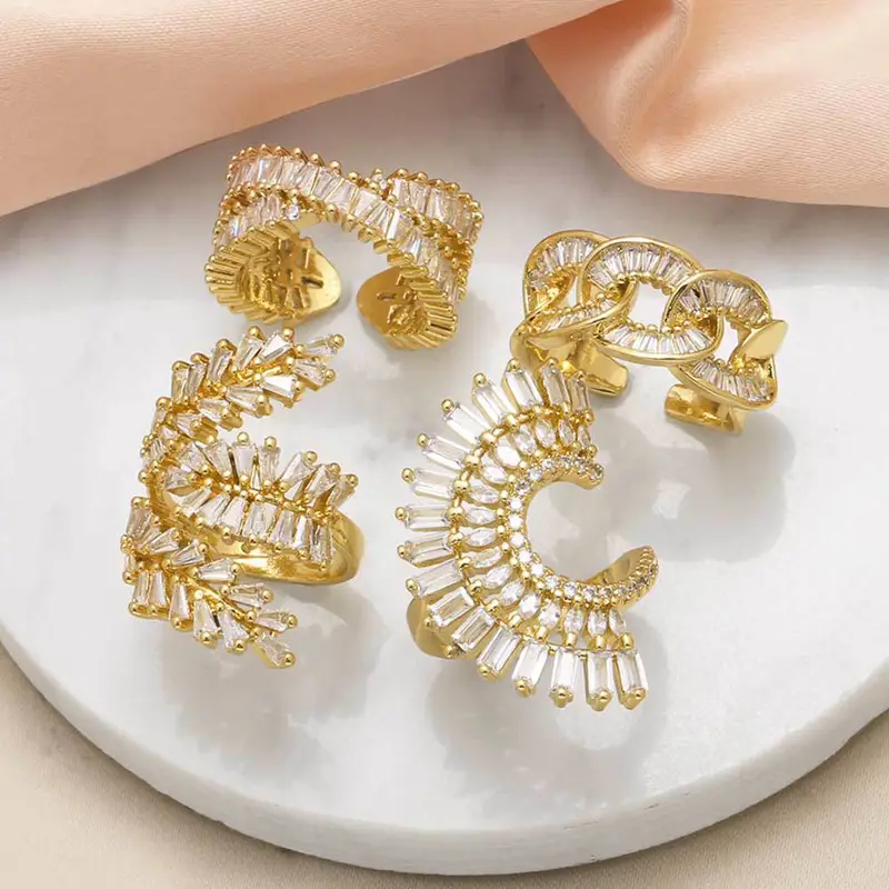 AS jewelry European and American geometric exaggerated high-end copper plated real gold inlaid zircon open ring female rih72