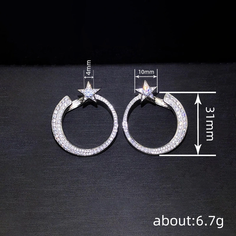  Factory wholesale direct sales star earrings for women, circle design star-shaped jewelry, shiny fashion niche earrings