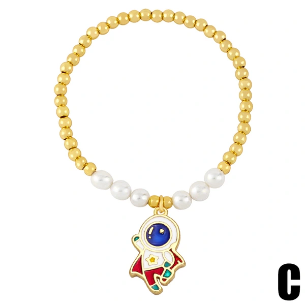 Clearance European and American astronaut couple bracelets cute girl pearl beaded elastic bracelet bre99