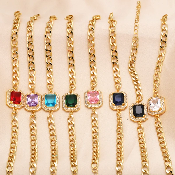 Clearance hot sale inlaid colored zircon bracelet women's versatile copper plated real gold hand jewelry brd25