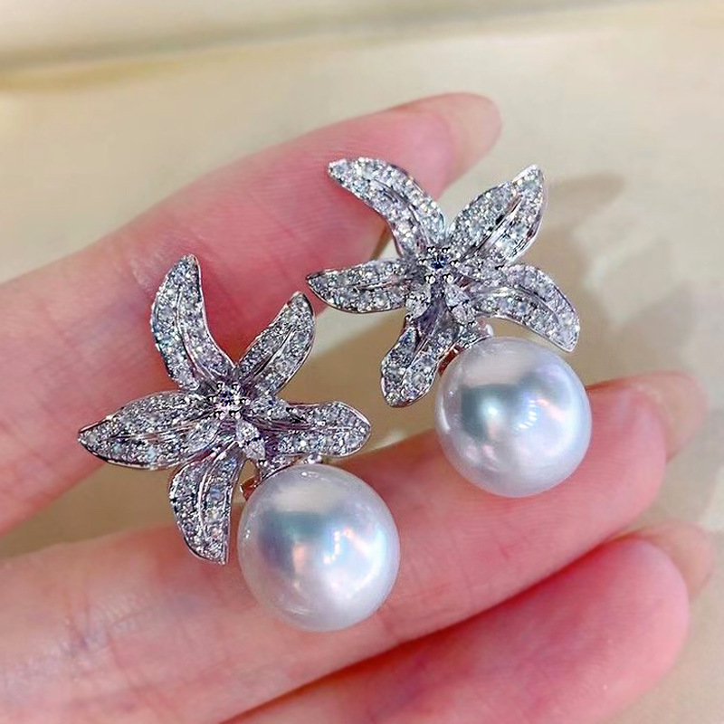 European and American popular pearl earrings cute little starfish zircon ear clips female princess temperament star small earrings