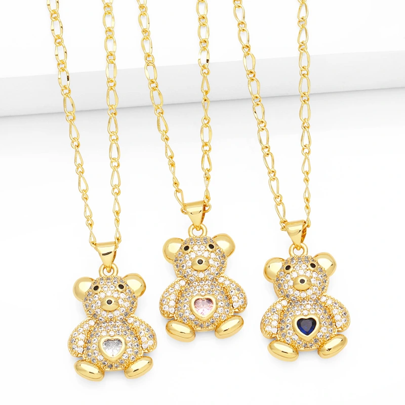 Clearance sale European and American simple cute full diamond bear necklace female style fashion all-match clavicle chain sweater chain nkp82