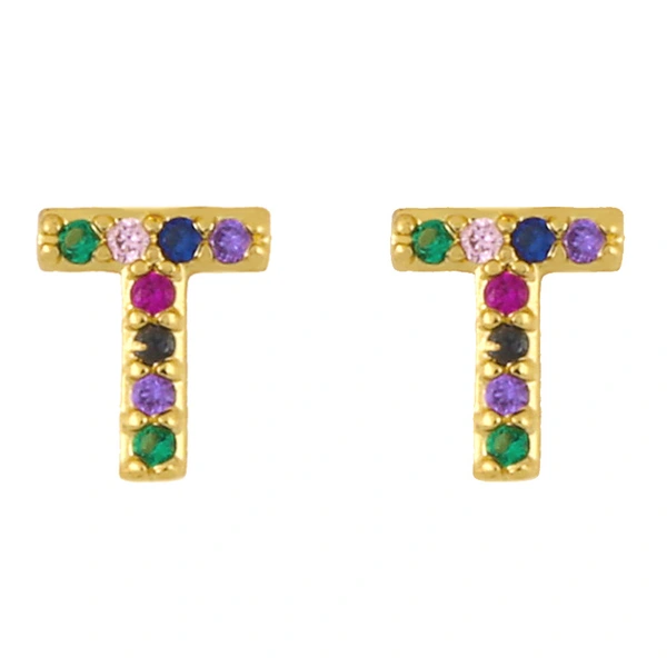 New European and American fashion 26 letters earrings original personality inlaid with colored zircon letter earrings erw62