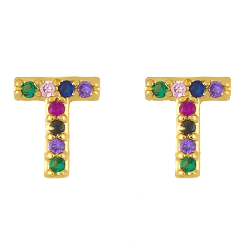 New European and American fashion 26 letters earrings original personality inlaid with colored zircon letter earrings erw62