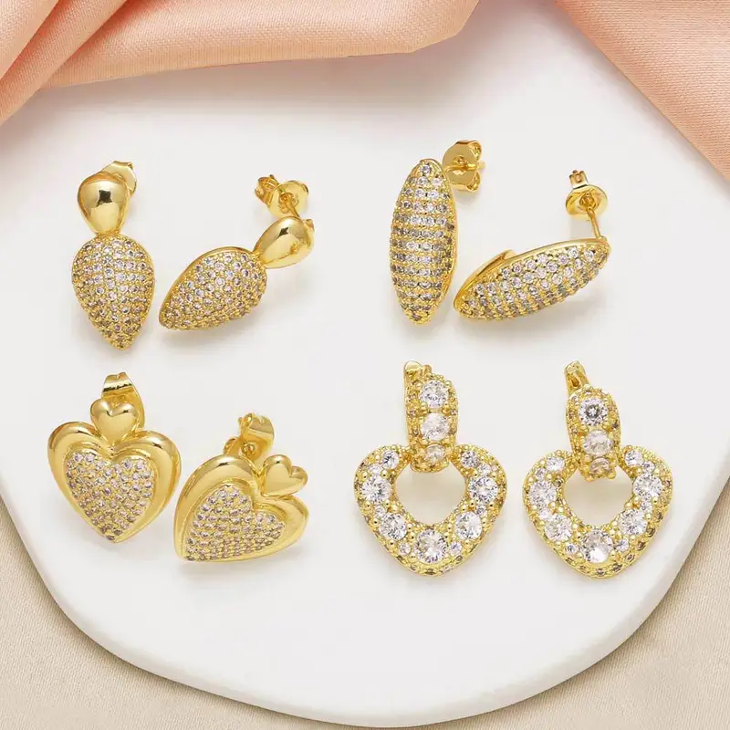 AS jewelry hot selling love peach heart earrings female gold-plated inlaid zircon heart-shaped earrings era392