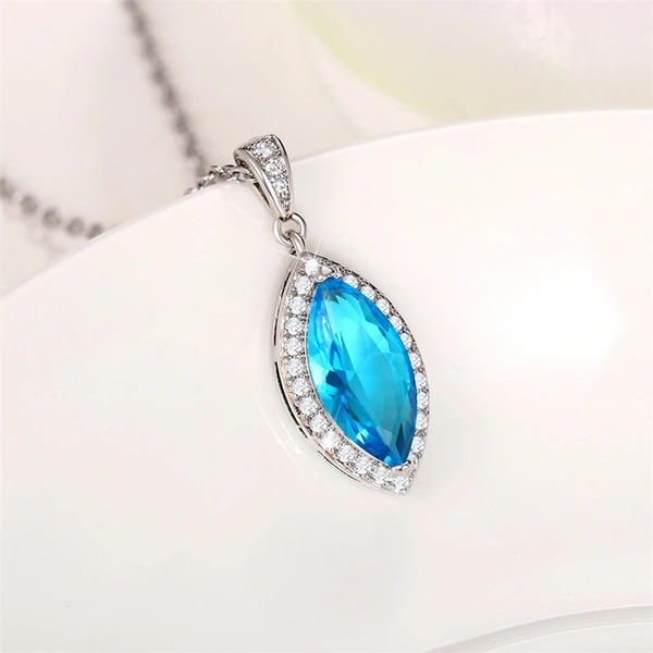 Ruili Magazine Style European and American Aquamarine Topaz Marquise Pendant Necklace Copper with Zircon Clavicle Chain