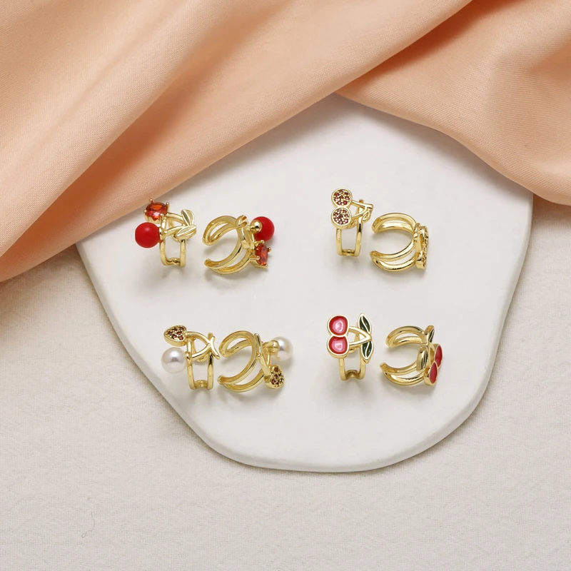 AS jewelry new hot-selling style fruit cherry ear bone clip copper plated 18k gold earrings ear clip era302