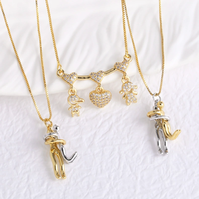 AS jewelry hot selling gold-plated boy and girl couple hug pendant necklace clavicle chain nkb071