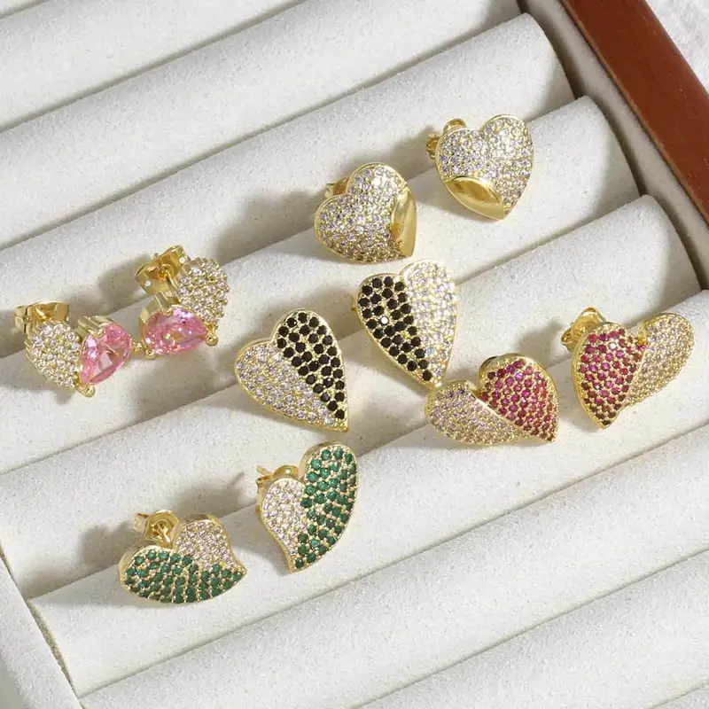 AS jewelry hot selling love heart inlaid colored zircon earrings earrings female err03