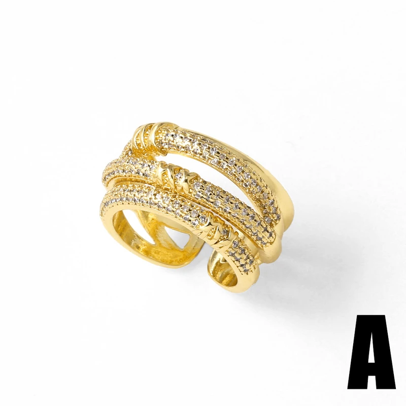 AS jewelry hot selling four-leaf clover full zirconium ring female copper plated 18k gold open ring rip14