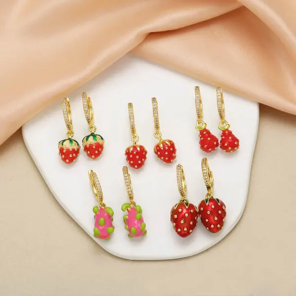 AS jewelry Europe and the United States hot selling fruit strawberry dragon fruit oil drop gold-plated pendant earrings earrings female ery98