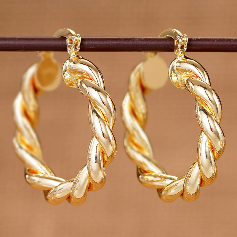 New metal braided earrings gold shiny luster accessories ring personality trend earrings