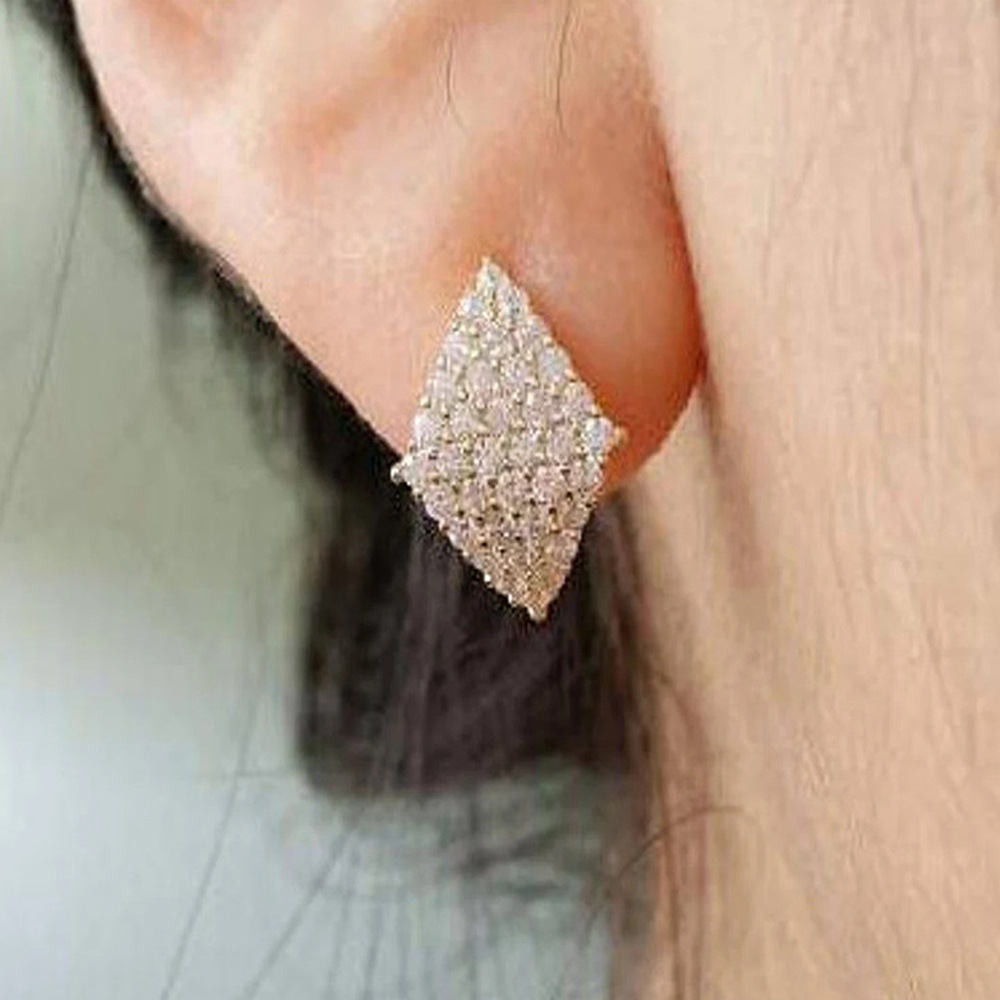 Super flash diamond zircon earrings for daily fashion OL commuting temperament full of diamonds heavy work face thinning earrings for women