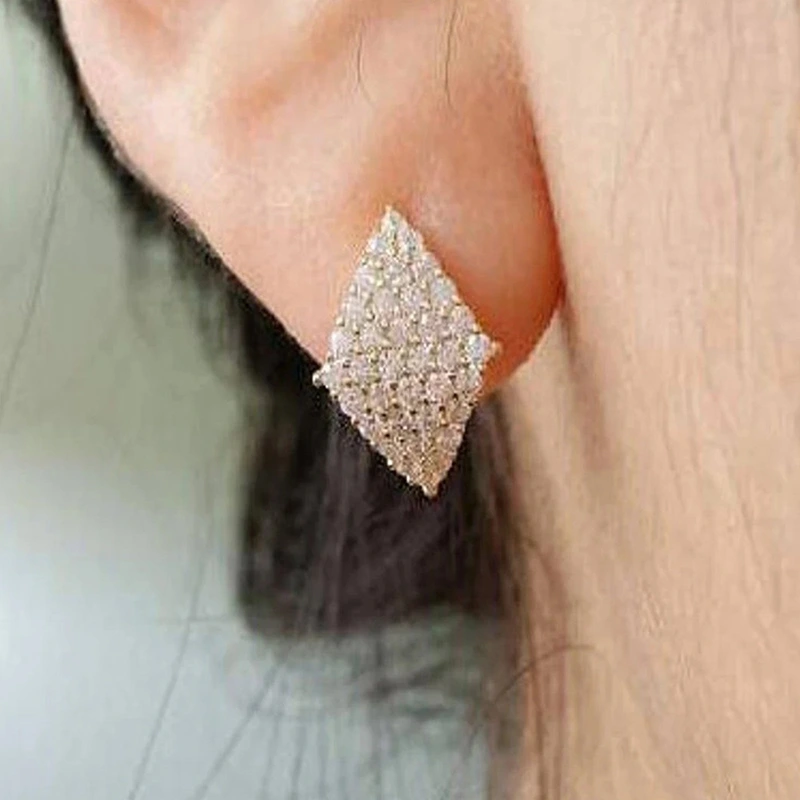 Super flash diamond zircon earrings for daily fashion OL commuting temperament full of diamonds heavy work face thinning earrings for women