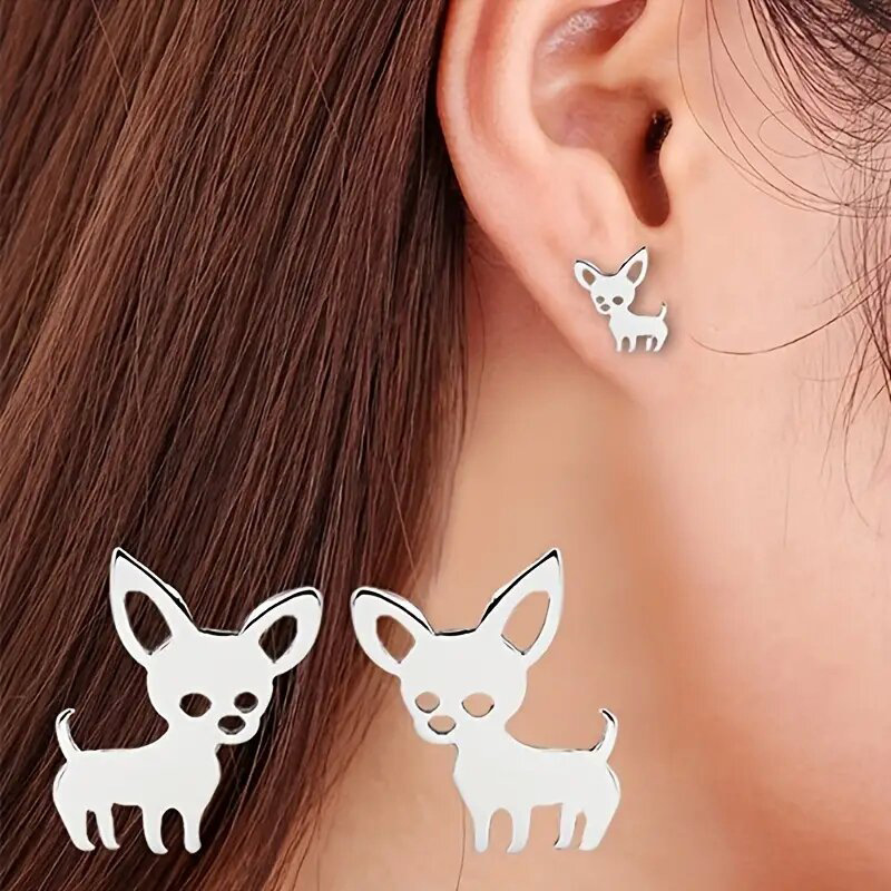   New metallic earrings small animal fox earrings European and American simple cute puppy earrings