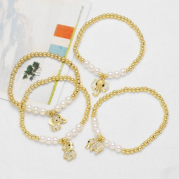 AS jewelry hot selling copper plated real gold animal elephant pendant pearl beaded bracelet hand jewelry female bra59