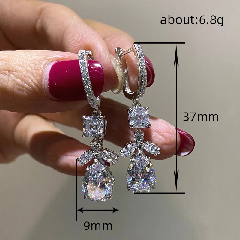 European and American style new hot-selling earrings teardrop-shaped floral leaf earrings bridal wedding high-end earrings