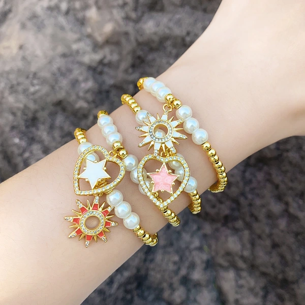 Clearance European and American jewelry pearl elastic bracelet female love five-pointed star pendant temperament bracelet bra99