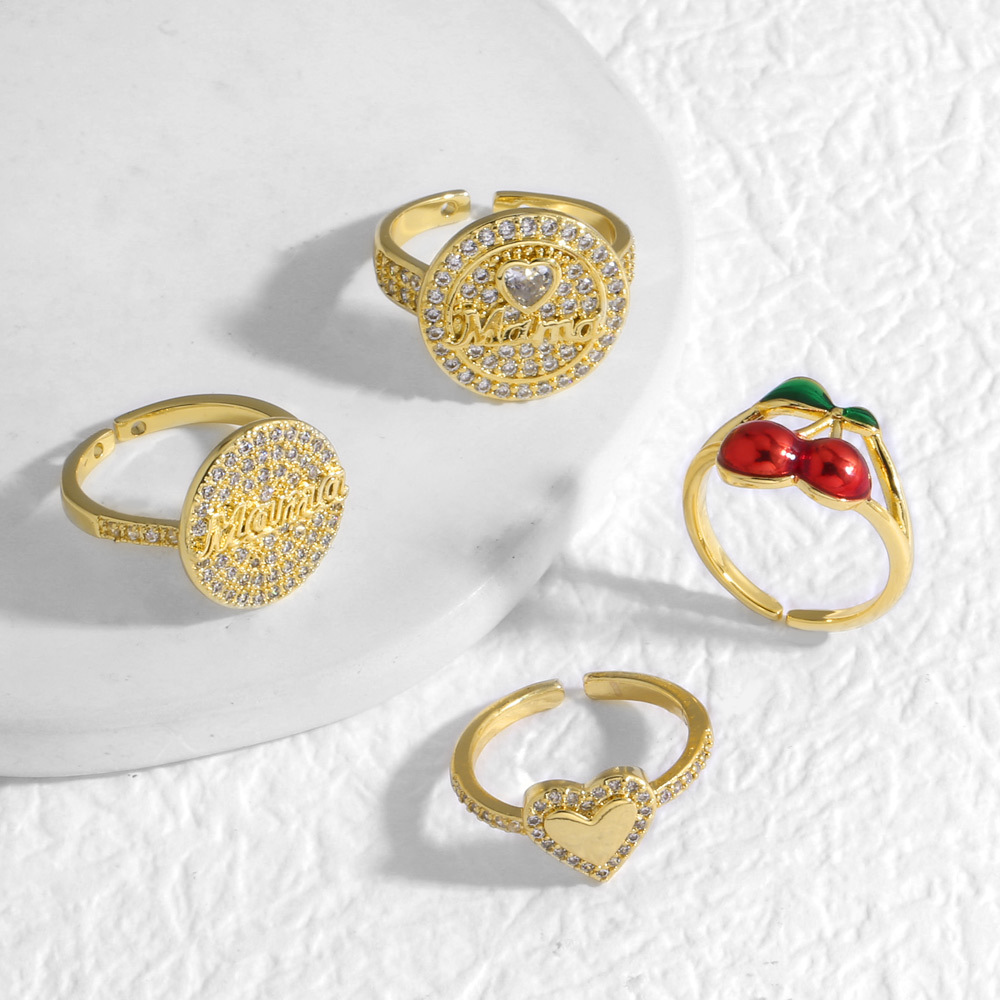 AS jewelry new full zircon fruit cherry love open ring ring rir25 ring