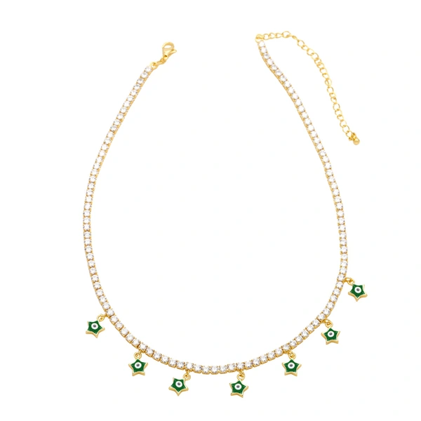 Clearance sale European and American zircon necklace women's tennis chain five-pointed star devil's eye pendant sweet cool style clavicle chain nkb042